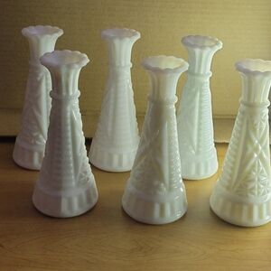 Elegant White Milk Glass Vases Set ~ Milk Glass Vases, set of 6, Wedding vases